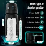 fully automatic male masturbator with 3 powerful suction actions hands free rechargeable airplane cup oral sex male caresser 18+