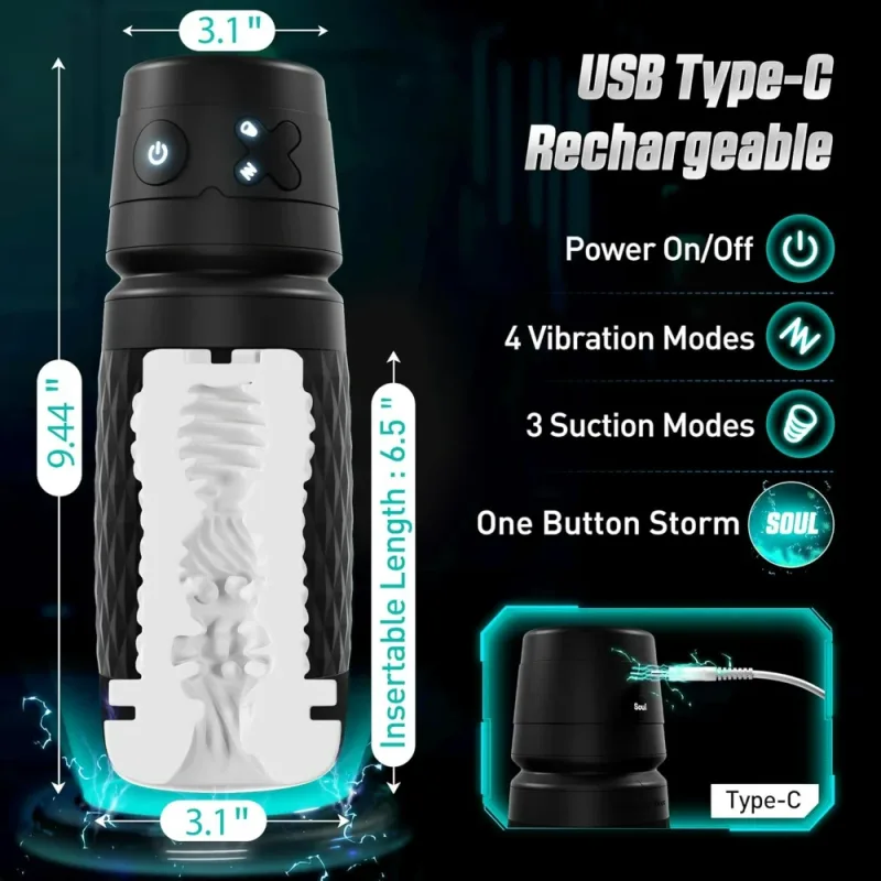 fully automatic male masturbator with 3 powerful suction actions hands free rechargeable airplane cup oral sex male caresser 18+