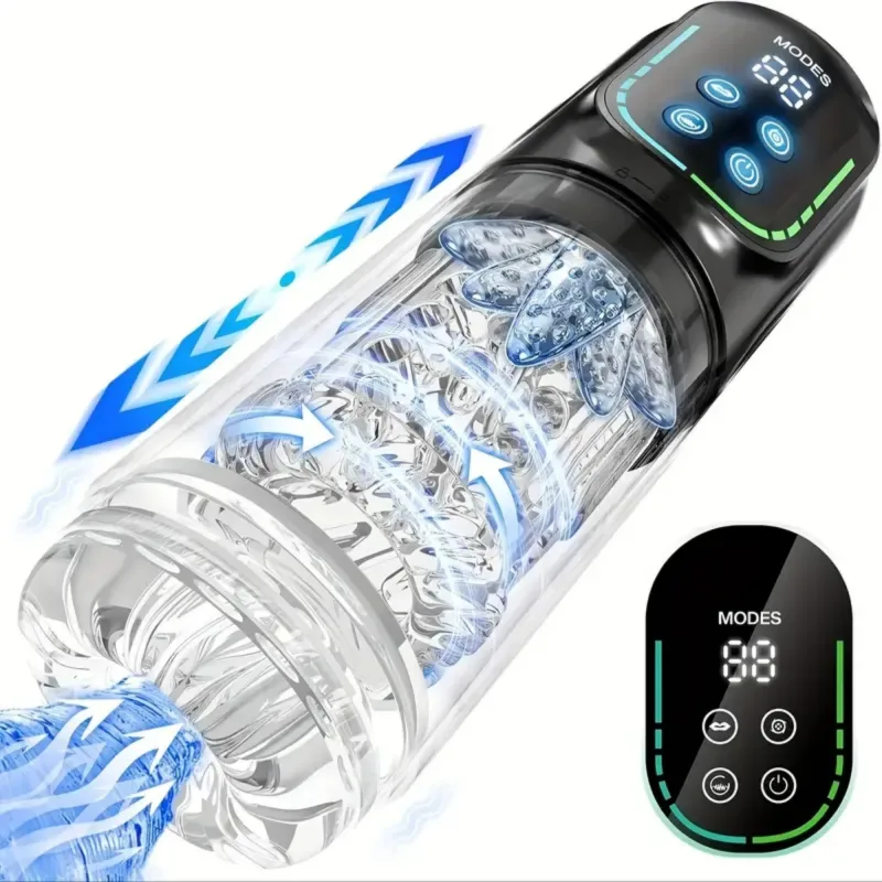 automatic sucking licking male masturbator 7 thrusting rotation lcd vacuum penis pump real pocket pussy stroker blowjob sex toys