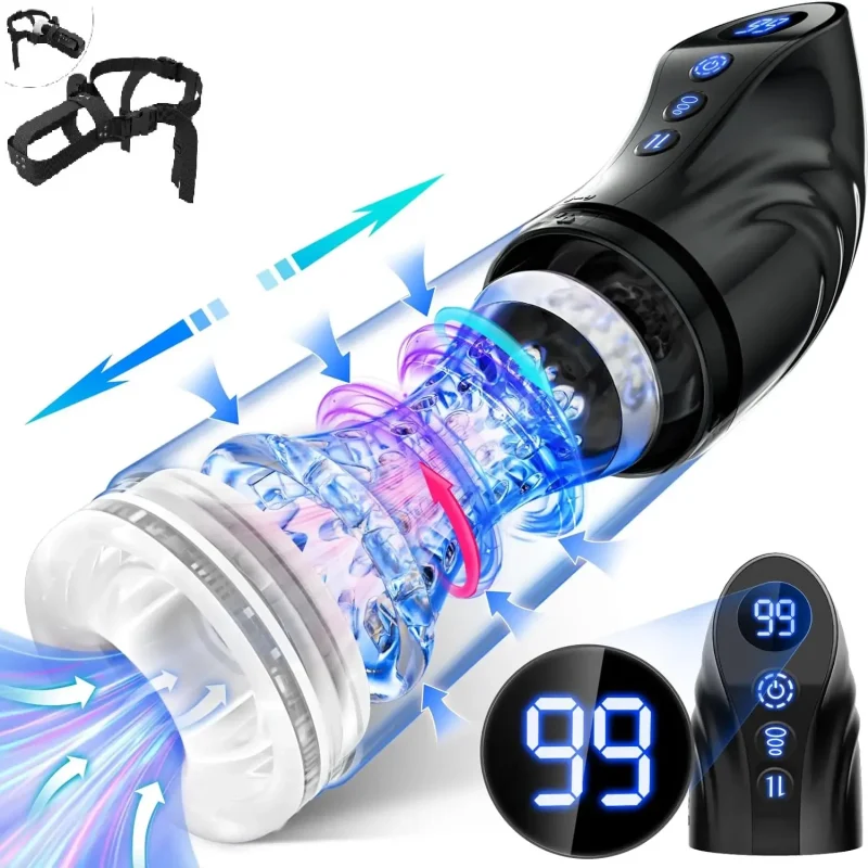 retractable rotating sucking pocket pussy masturbator