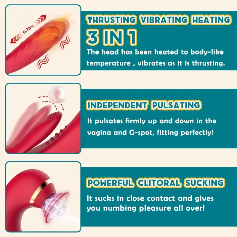 3 in 1 thrusting dildo vibrator heating
