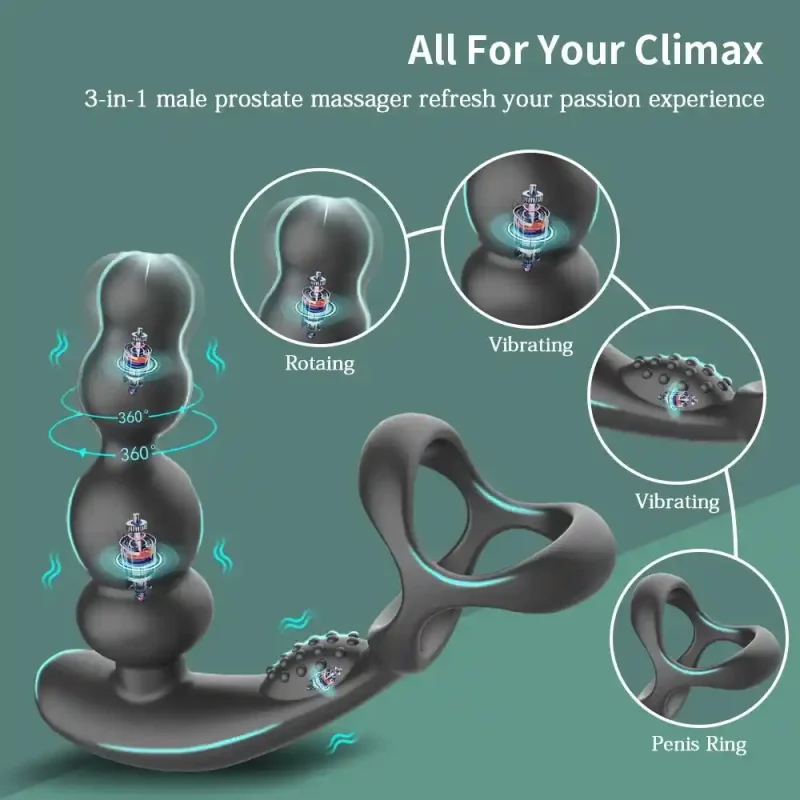wireless control male prostate massager vibrator 360°rotate anal plugs penis ring butt plug vibrator sex toy for men masturbator