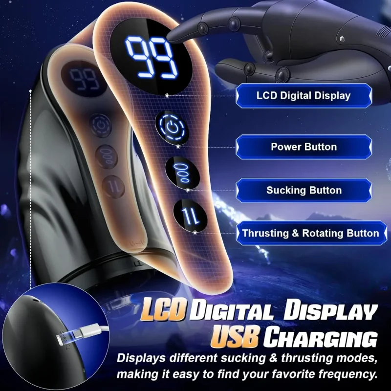 retractable rotating sucking pocket pussy masturbator