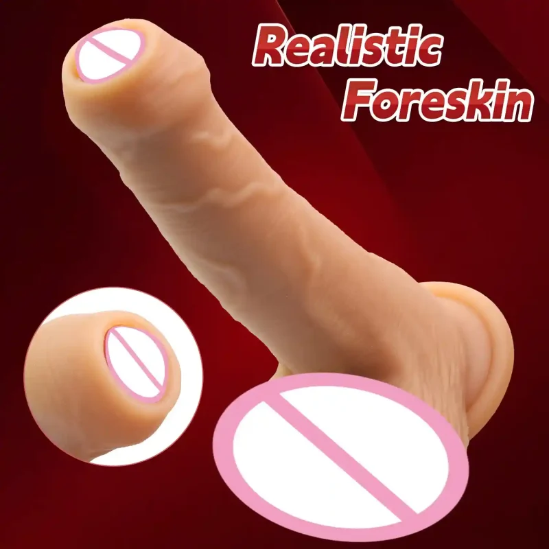 small realistic dildo long foreskin suction