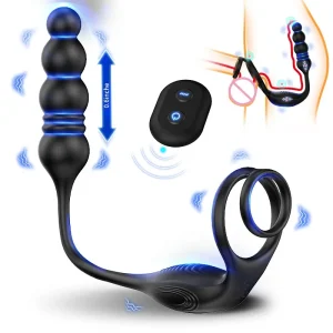 3 in 1 telescopic anal beads remote control butt plug vibrator
