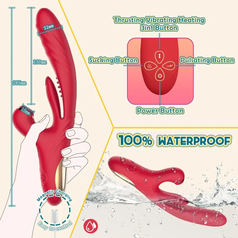 3 in 1 thrusting dildo vibrator heating